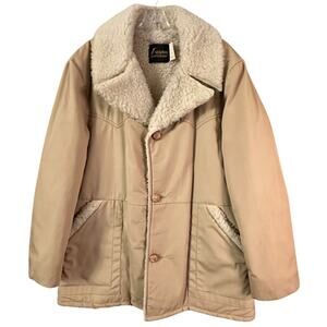 Vtg Shipton Sportswear Tan Sherpa Lined Western Rancher Yellowstone Coat Mens 44